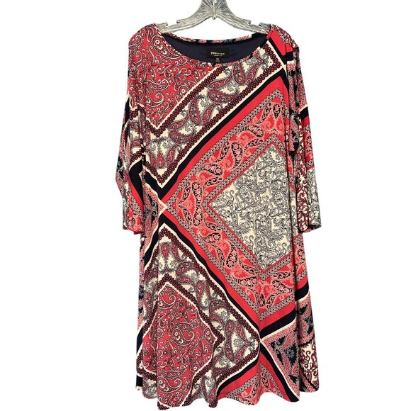 Ronni Nicole Red & Navy Paisley Print Cold Shoulder Swing Dress 16W - Picture 7 of 7